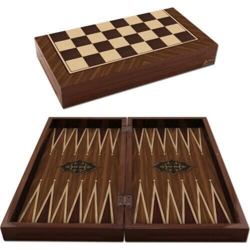 Luxury Antique Backgammon Dark Walnut Wood Folding Classic Chess Set Box Checkers Draughts Wooden Board Gift Game Entertainment
