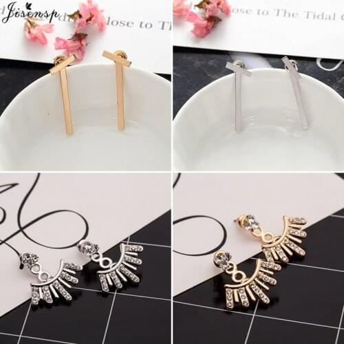 Jisensp Simple Single Bar Ear Jackets Trendy Geometric Stud Earrings Statement Jewelry for Women Girl Wedding Gift bijoux