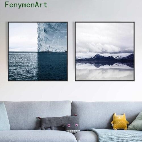Nordic Glacier Sea Landscape Canvas Painting Snow Mountain Lake Poster Print Modern Minimalist Picture Room Home Decor
