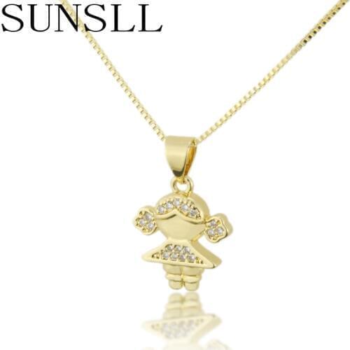 SUNSLL New Gold Copper Necklace White Cubic Zirconia Girl Pendant Necklace Women / Children Simple Small Jewelry Necklace Gifts