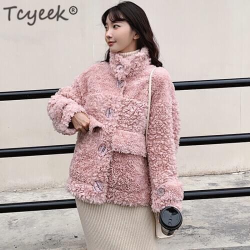 Tcyeek 100% Sheep Shearling Real Fur Coat Winter Jacket Women Wool Coats and Jackets Women Clothes 2020 Korean Long Jacket W2135