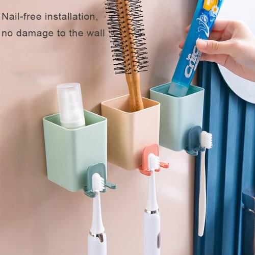 Wall Mounted Convenience Toothbrush Holder Toothpaste Stand with Super Sticky Pads for Bathroom