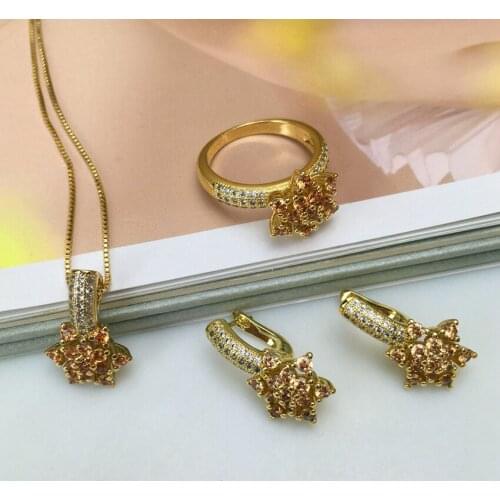 Yuminglai Zircons Classic Design Star Shaped High Quality Pendant ,Earrings and Ring Jewelry Set for Woman FHK10373