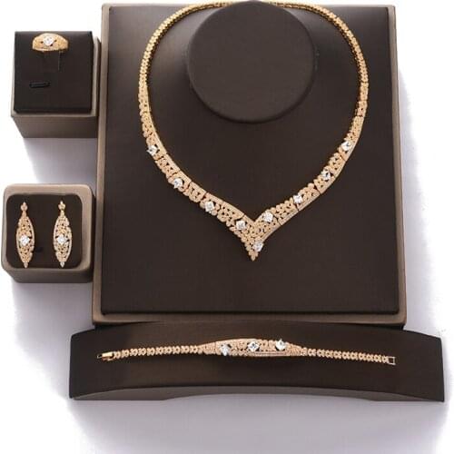 Jewelry Set HADIYANA Gorgeous Women Wedding Party Necklace Earrings Bracelet And Ring Set Round Zircon CN1366 Conjunto de joyas