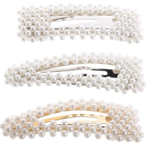 2021 new hot sale high quality rhinestone pearl hand made pearl hair clips BB snap clips hair accessories for women girls