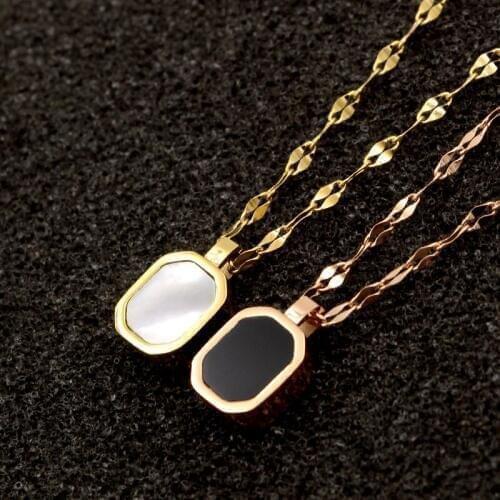 Fashion Stainless Steel Love White Black Shell Square Geometry Wave Chain Pendant Necklaces Women Party Wedding Gift