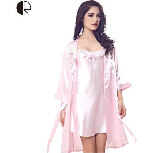 Free Shipping 2016 New Womens High Quality Plus Big Size S~XXL Fashion Elegant Sexy Sleepwear Half Sleeve Robe Gown Set WI331