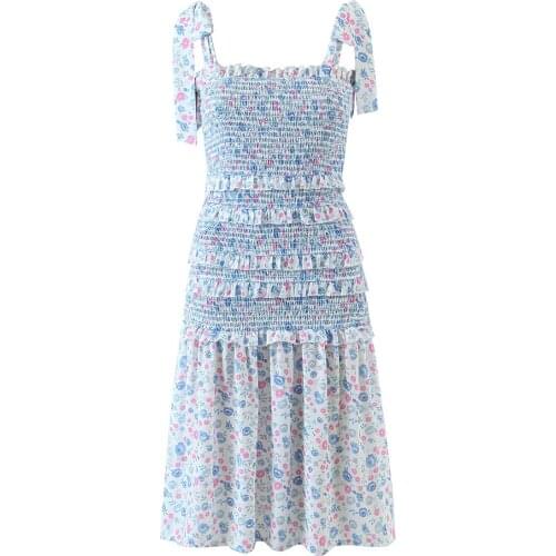 JC·KILIG 2021 Shoulder Lace up Floral Panel Elastic Wood ear Strap Skirt YF7626