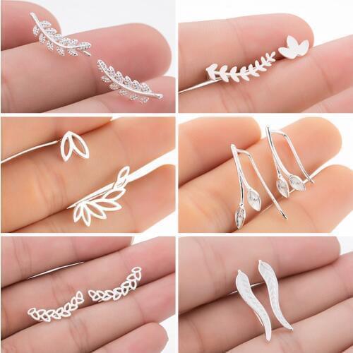 Hfarich Sanasa Botanical Ear Climbers Gold Leaves Earring A-Symmetric in stud leaf Earrings Botanical Jewelry for Women 2019