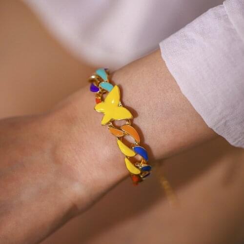 Personality Colour Butterfly Cuban Bracelet for Womens Fashion Rainbow Color Chain Bracelet Party Hip Hop Jewelry
