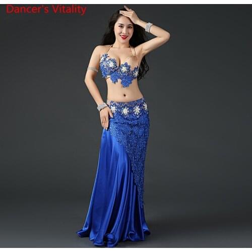 Women Belly Dance Dancewear Belly Dancing Clothes Oriental Dance Outfits Bra+Lace Short Skirt+Long Skirt+Underpants 4PCS Set