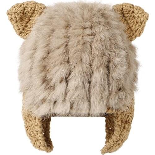 Winter Cat Ears Aviator Hat Female Earflap Snow Caps Knitted Womens Rabbit Fur Hat S2493