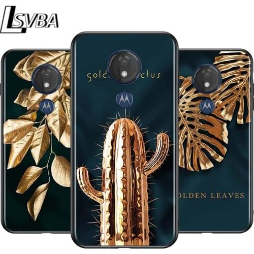 Golden Cactus Banana Leaf for Motorola G9 G8 G E7 E6 One Play Marco Hyper Fusion Stylus Power Edge Plus Black Phone Case