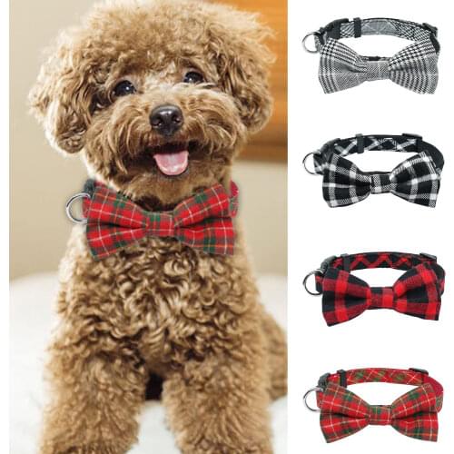1pc Cloth Pet Dog Cat Necklace Bow Tie Collar Adjustable Plaid Bow Ties Necktie Collar Lovely Dog Cat Puppy Pet Kitty