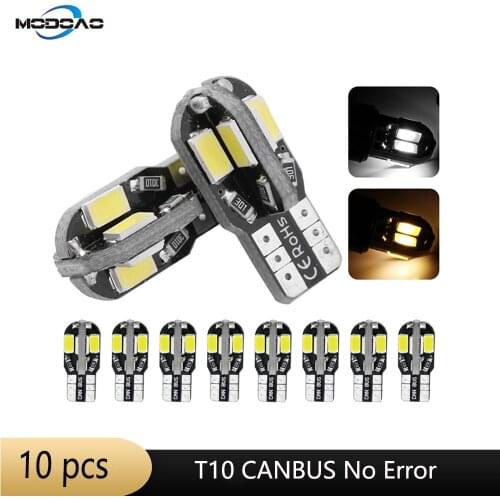 10pcs W5W T10 Led Car Interior Bulb Canbus White 5730 8SMD LED 12V Car Side Wedge Light White Lamp Bulb Car Styling