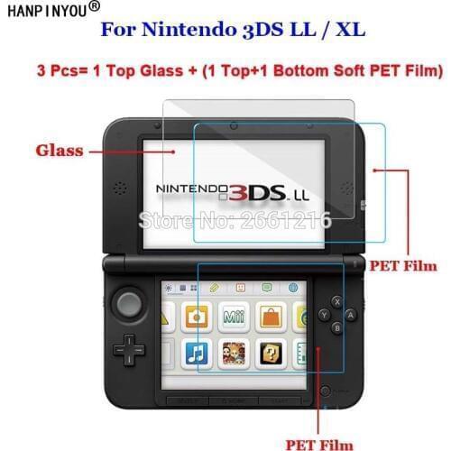 3 Pcs/Lot For Nintendo 3DS LL / XL 3DSXL 3DSLL (2 Top + 1 Bottom) Tempered Glass /Soft PET 9H 2.5D Premium Screen Protector Film