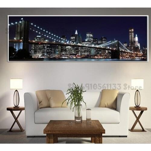 3D DIY full circle diamond painting embroidery New York Brooklyn Bridge Rhinestone City Night home decoration Mosaic GG3707