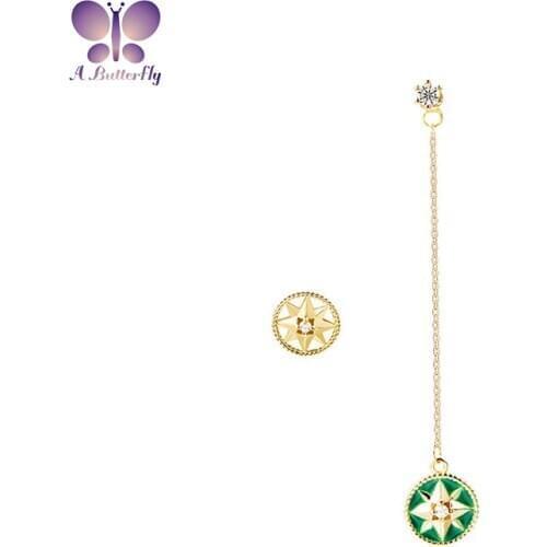 A Butterfly S925 Sterling Silver Earrings Asymmetrical Long Line Round Earrings Tassel Earrings Planet Earrings