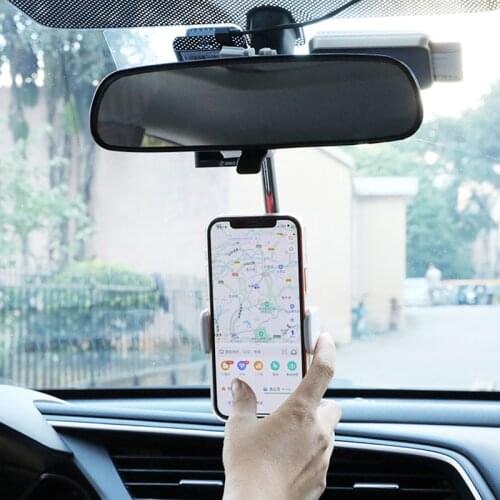 Car Rearview Mirror Mount Phone Holder Adjustable Car Phone Holder Hanging Stand For iPhone 12 GPS Seat Car Phone Holder Stand