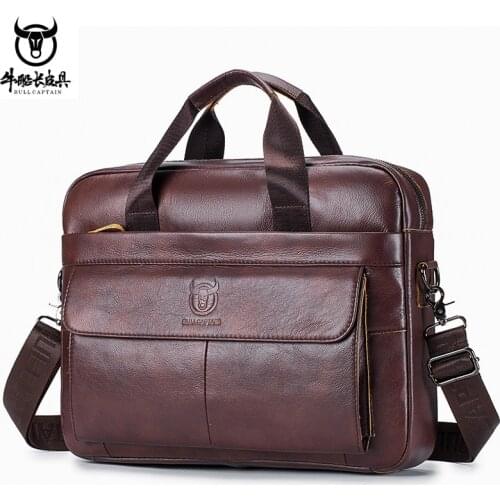Brand Briefcase for Men Genuine Cowhide Leather 14'' 15.6" Laptop Business Work Handbag Male Sling Messenger Bag sac homme