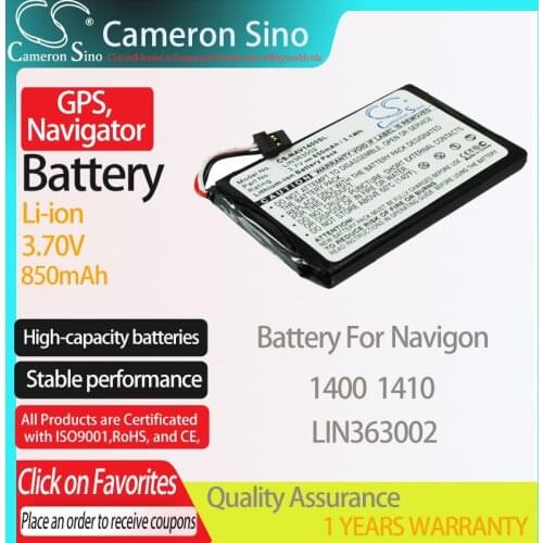 CameronSino Battery for Navigon 1400 1410 fits Navigon LIN363002 GPS,Navigator battery 850mAh 3.70V Li-ion Black