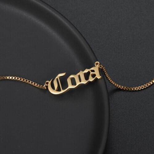 MYDIY Stainless Steel Box Chain Fashion Old English Name Necklaces Handmade Custom Number Birth Year Charm Jewelry Wedding Gifts