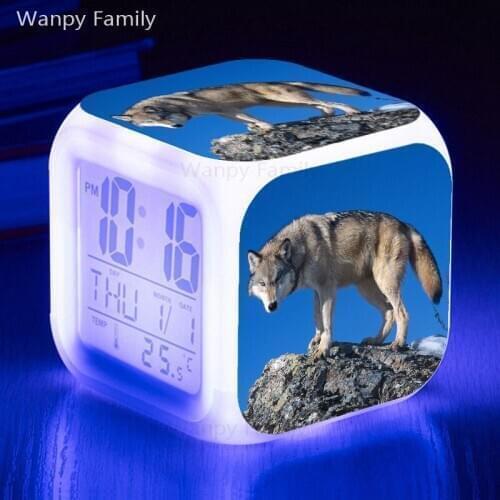 Wolf Alarm Clock LED Large Screen Digital Clock For Kids Birthday Gift Multifunctio Touch Sensing Flash Alarm Clocks