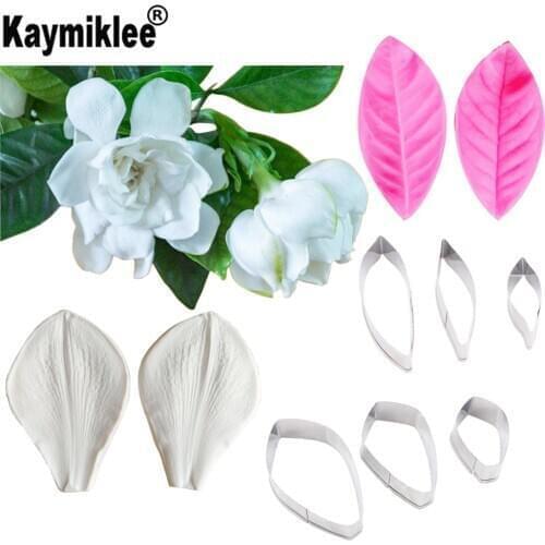 Gardenia Flower Silicone Mold Leaf Veiner DIY Fondant Cake Decorating Tools Flower Making Petal Leaf Silicone Mold CS247