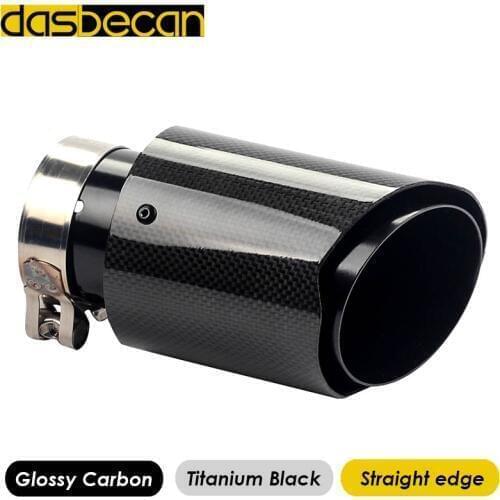 Dasbecan Glossy 3k Carbon Straight Edge Titanium Black Car Tail Pipes Auto Modification End Muffler Rear Exhaust Tips Universal