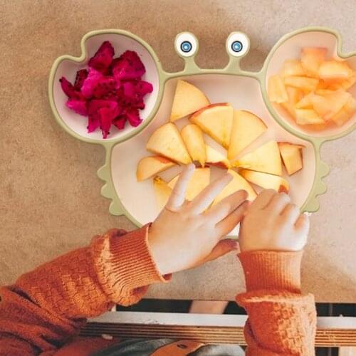 Baby Dishes Silicone Suction Plate Cute Crab Children Feeding Plate Non-Slip Baby Food Feeding Bowl For Children