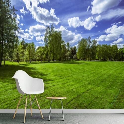 Dropshiping Colomac Green Wallpaper Trees Blue Sky White Clouds Grass Wall Cover Mural Wallpaper Living Room Papel Para Pared