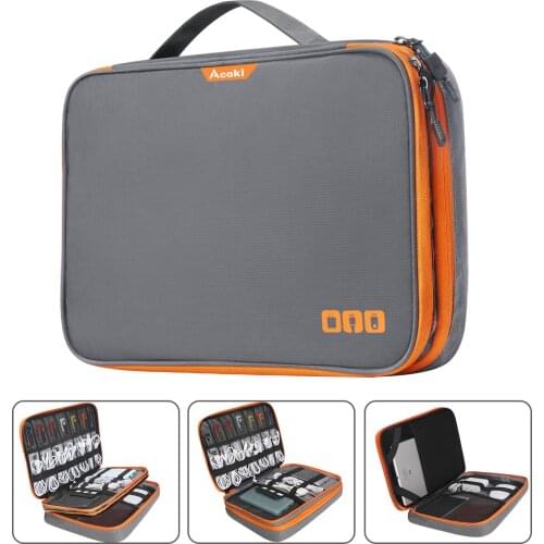 Double Layer Electronic Accessories Organizer, Storage Handbag with Pocket Travel Cable Organizer Large Capacity for iPad 11.6