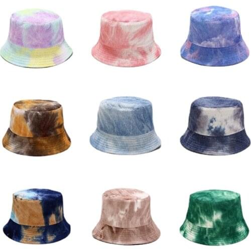 Double-sided Corduroy Tie-dye Fisherman Hat Warm Travel Fishing Hat Foldable Panama Men and Women Bucket Sun Bob Hat