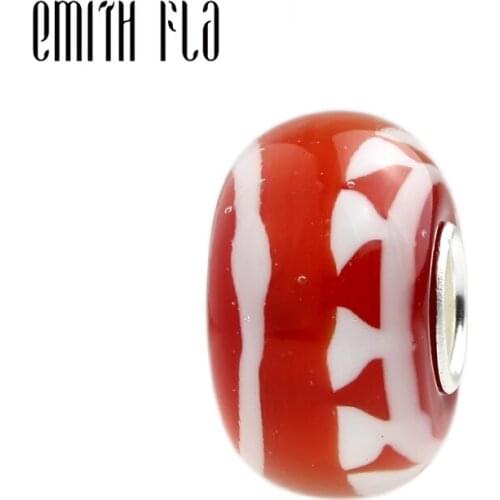 Emith Fla 925 Sterling Silver Handmade Merry Christmas Murano Glass DIY Charm Beads Fit European Brand Bracelet Jewelry Makings