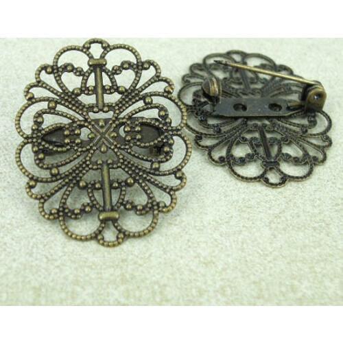 20x30mm Retro Filigree Flower Bezel Back Pins Brooches Base Settings Findings Blank Multi-color DIY Jewelry Making Wholesale