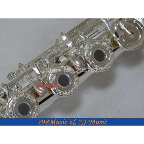 Flute C Foot-Open Hole-Split-E-Offset-G-Silver Plated Carve Patterns on Keys-No.4