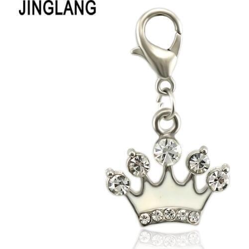 JINGLANG Sparkling Cartoon Enamels Crown Icon Charm Gifts With Fits Necklace Diy Fine Jewelry Accessories 50 pcs