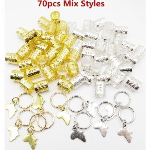 70/100PCS Golden Metal African Hair Rings Beads Cuffs Tubes Charms Dreadlock Dread Hair Braids Jewelry women men Accessories