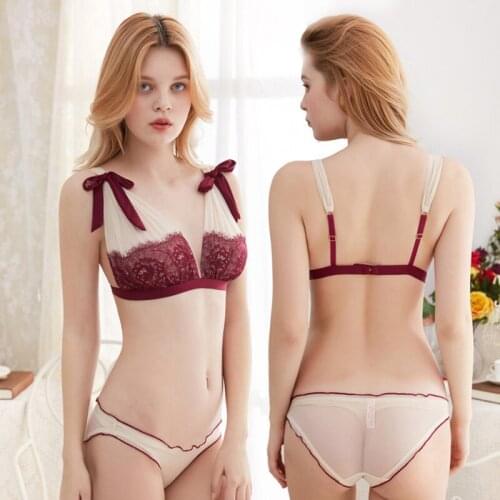 Underwear Suit Women Sexy Lace Fashion Comfort Wireless Bra Embroidery Breathable Lingerie Sets Bowknot Bra Set For Women