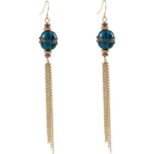 LANFLORA new black Crystal women long handmade tassel earrings for girlfriend birthday gift Classic bulk wholesale earrings