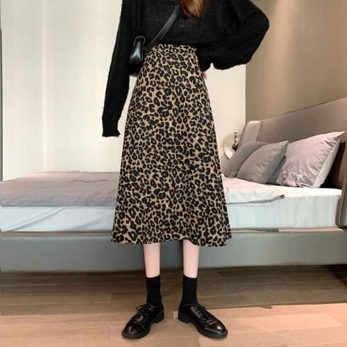 Leopard Print Womens Autumn and Winter High Waist A- line Skirt Umbrella Skirt Long Skirt Woman Skirts Faldas Jupe