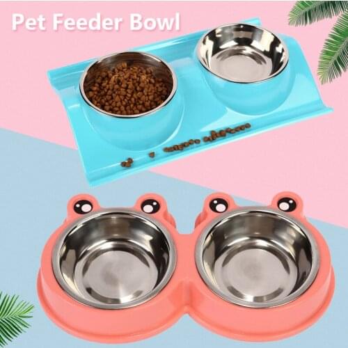Pet Cat Dog Bowl Double Stainless Steel Feeding Food Water Puppy Bowl No Spill Tableware Anti-skid Pet Dog Cat Food Water