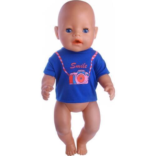 Fashion Blue Camera T-shirt For 18 Inch American&43Cm Baby New Born Doll Our Generation , For Baby Birthday Festival Gift