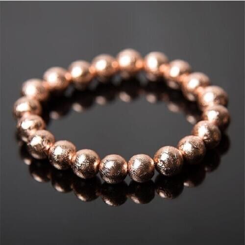 Fashion Charm Stretch Bracelets For Men Precious Natural Gibeon Iron Meteorite Rose Golden Plated Round Beads Bracelets