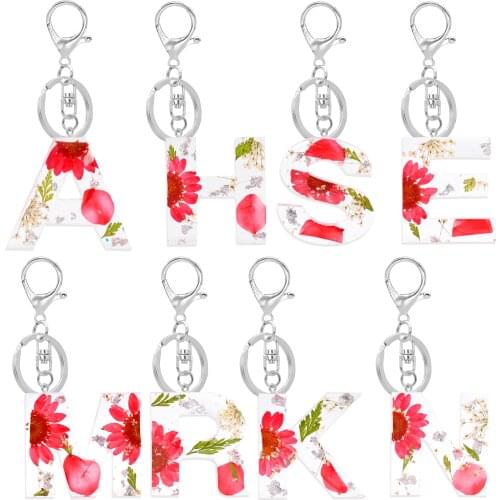 Fashion Letter Red Flower Print Keychain Key Chain Car Key Hoder Keyring Handbag Bag Charms Women Girl Gift Jewelry Accessories