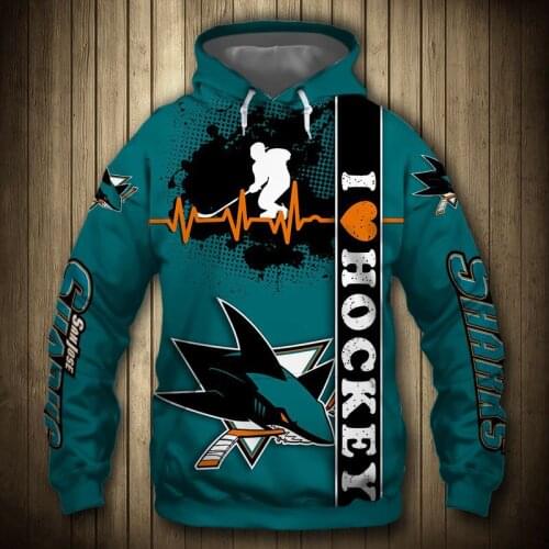 San Jose mens Fashion 3D Hoodie Orange line cartoon shark print Sharks Cool outdoor sweatshirt