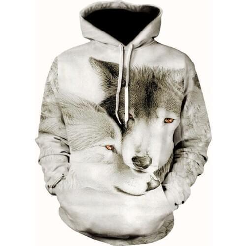 2020 mens fashion trend animal print long-sleeved hoodie sports spring and fall mens and womens Wolf print hoodies