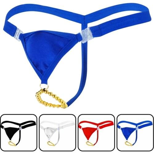 Low-waist Crotchless Open Butt Plastic Beads Sexy Men G-string Bikini Underwear Men Gay Thongs Penis Ring Men Lingerie jockstrap