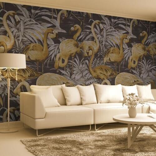 Custom Mural Wallpaper 3D Hand Painted Golden Flamingo Tropical Plant Leaves Wall Painting Living Room Bedroom Papel De Parede