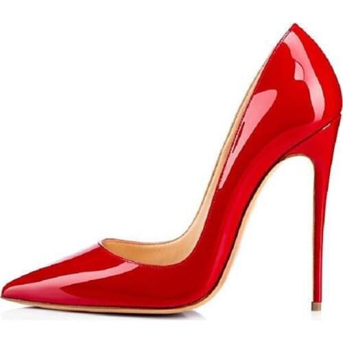 Spring new pointed shallow mouth stiletto heel patent leather single shoes banquet dress large size all-match womens shoes